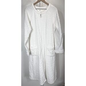 EILEEN WEST Cozy Zip Up House Coat Robe Pajama White Floral Pattern Size L/XL